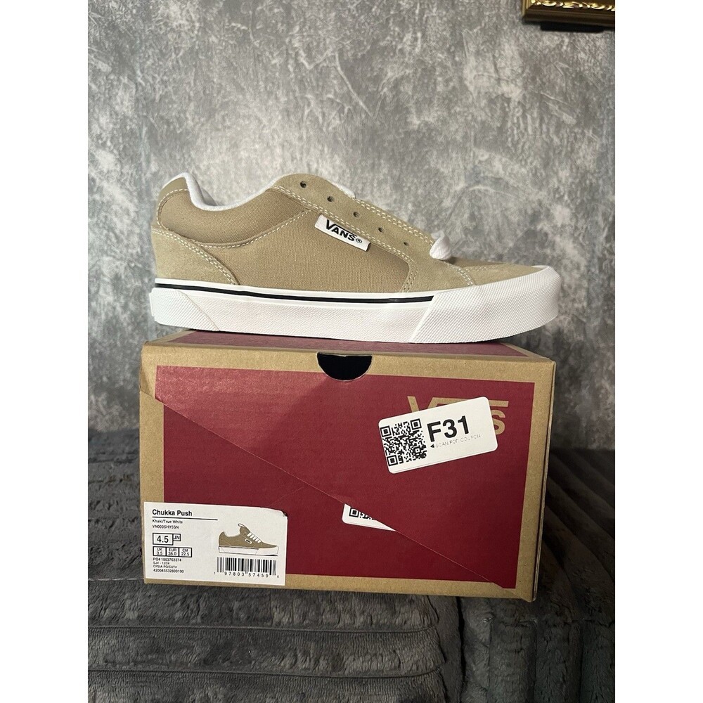 Vans Chukka Push Kids Junior 4.5 Khaki True White Skate Shoes VN000SHY5SN NIB